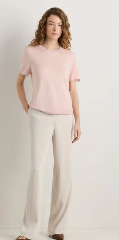 Quince Medium Lightweight Cotton Cashmere Relaxed Sweater Tee Sugar Stone Pink